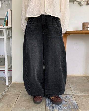 Dokoi Black Blue Damage Balloon Wide Denim Pants